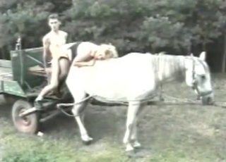 Twisted couple fucks on top of a horse