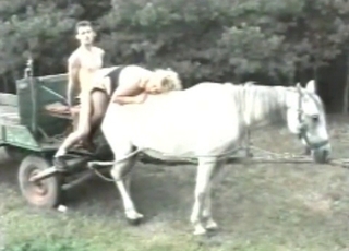 Twisted couple fucks on top of a horse
