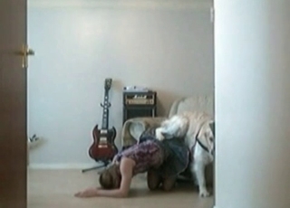 Submissive slut fucks a shaggy doggo