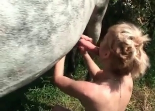 Big-dicked horse seduced by a sexy slut