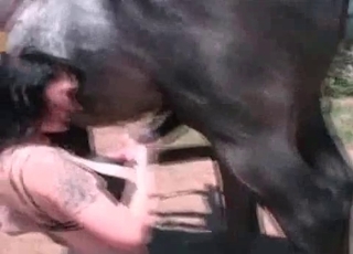 Down on her knees to enjoy bestiality