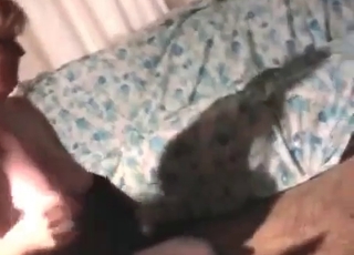 Wife fucking the pet in the bedroom